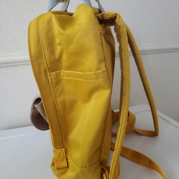 Himawari Contrast Waterproof Canvas Backpack Bag with Round Label Mustard Yellow - Picture 11 of 16